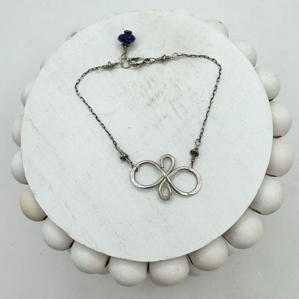 Sterling Silver Infinity Everlasting Friendship Knot Symbol Bracelet Sodalite 7”